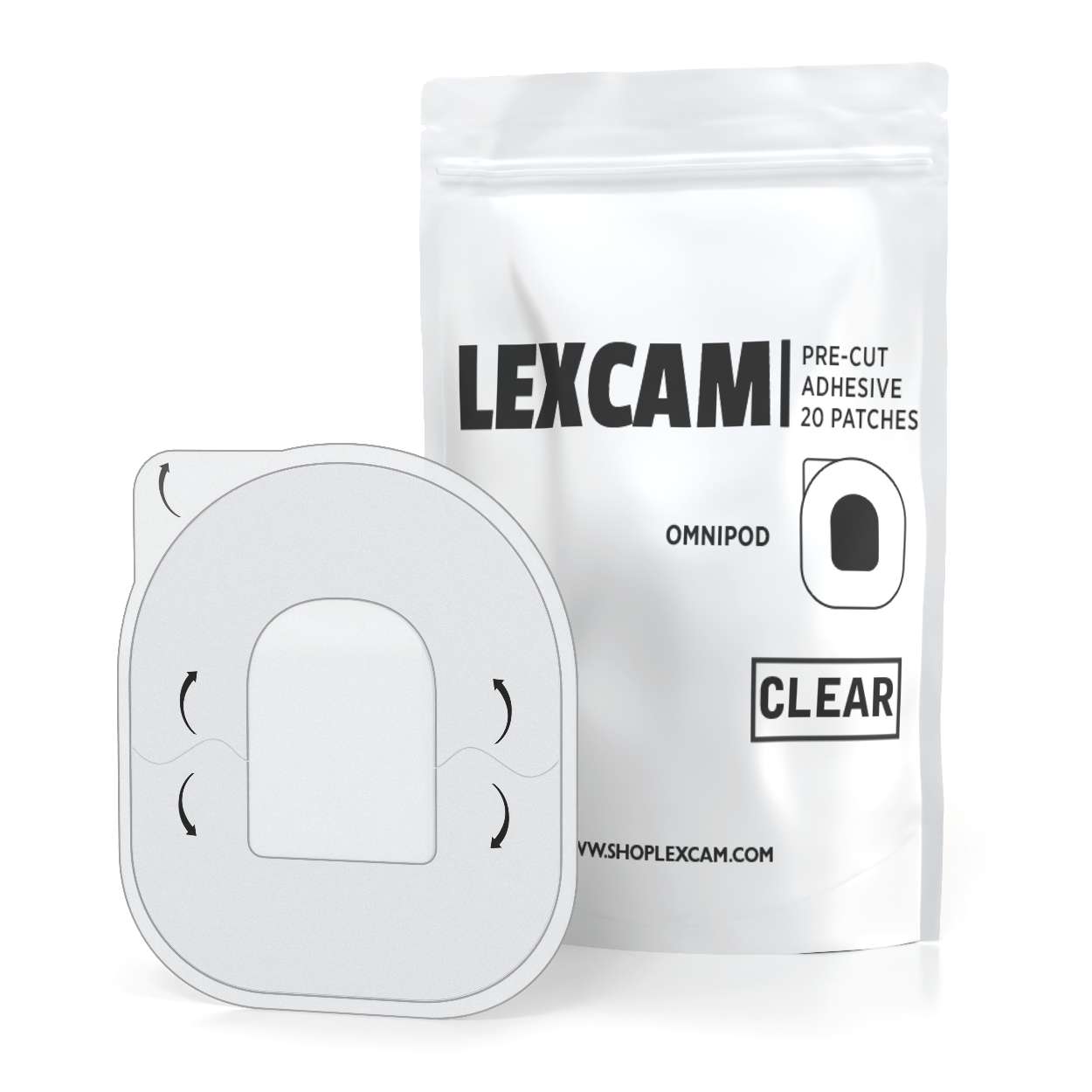 Lexcam Adhesive Patches Pre-Cut for Omnipod, Color Clear, (20)