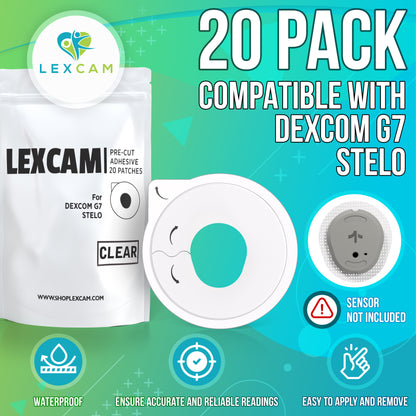 Lexcam Adhesive Patches Pre-Cut for Dexcom G7, Stelo (20).